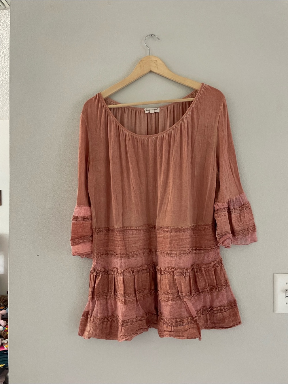 Song N Spirit Dusty Rose Tiered Ruffle Boho Blouse